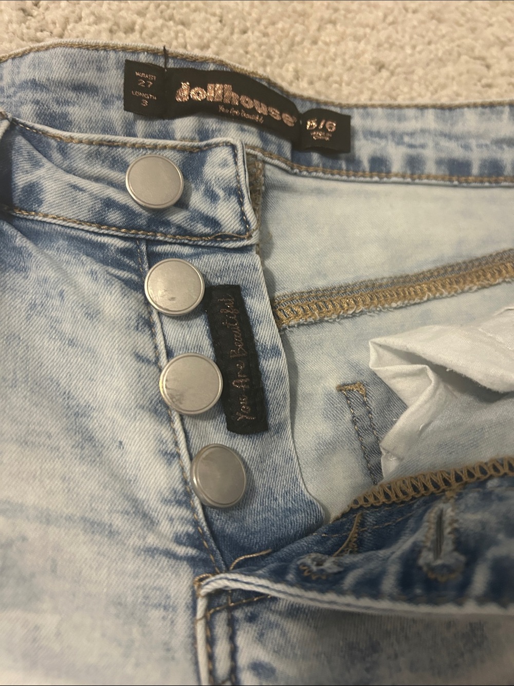 Dollhouse Light Blue Distressed High-Rise Denim Shorts - Picture 3 of 6